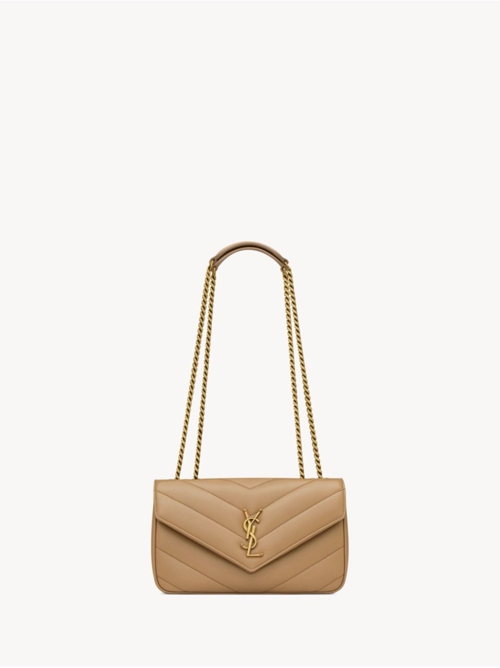 Saint Laurent Camel Quilted Leather Shoulder Bag with Gold Hardware